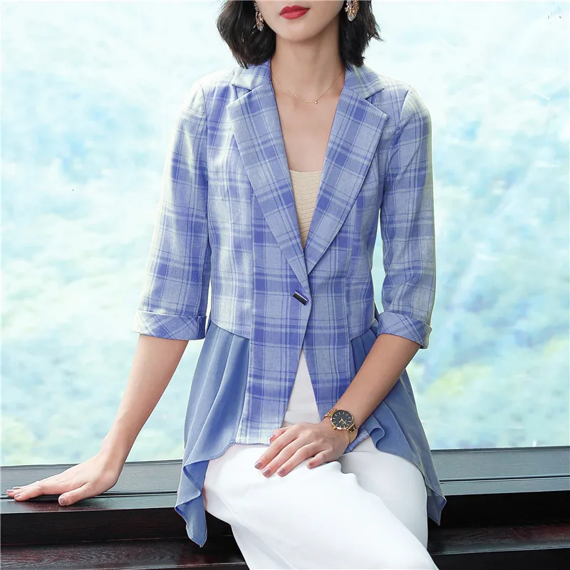 

Pink Plaid Suit Jacket Women's 2019 Spring And Autumn New Style Slim Fit Joint Suit Tops Thin