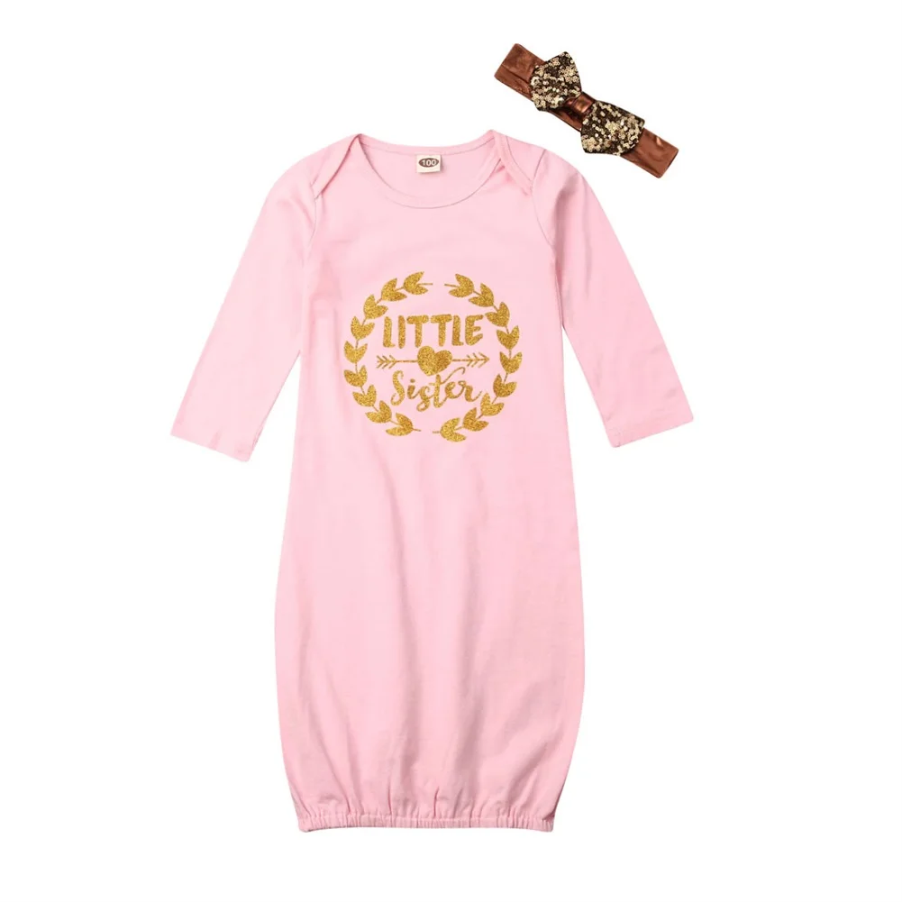 Brand Newborn Baby Girl Little Sister Princess Sleeping Bags With Sequins Headband Babygrow Sleepsuit Outfits Set Sleepwear