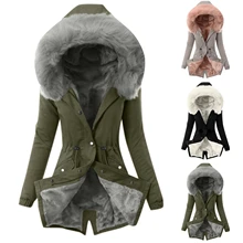 

Fashion Womens Hooded Faux Fur Coat Plus Size Ladies Fur Lining Coat Womens Winter Warm Thick Long Jacket Hooded Overcoat