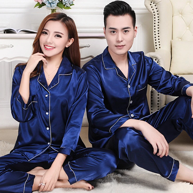 red silk pajamas Matching Pajamas Couples Long Sleeve Men's Pajama Set or Pajama Set Women Sleepwear Sleep Tops Black Silk Pajama Pants Pijamas mens cotton pajama sets