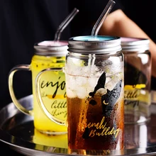 Горячая термостойкие стеклянный петух чашки с соломенным молочным чайным сок, напиток чашки экологичные с крышкой печать с ручкой кружка