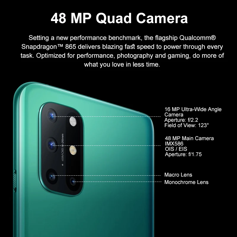 Global Version OnePlus 8T 8 T 8GB 128GB Snapdragon 865 5G Smartphone 120Hz AMOLED Fluid Screen 48MP Quad Cams 4500mAh 65W Warp
