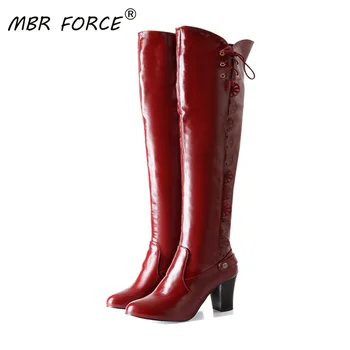 

MBR FORCE 2020 winter new PU leather fashion high-quality round toe Korean version of engraved elements warm knee high boots