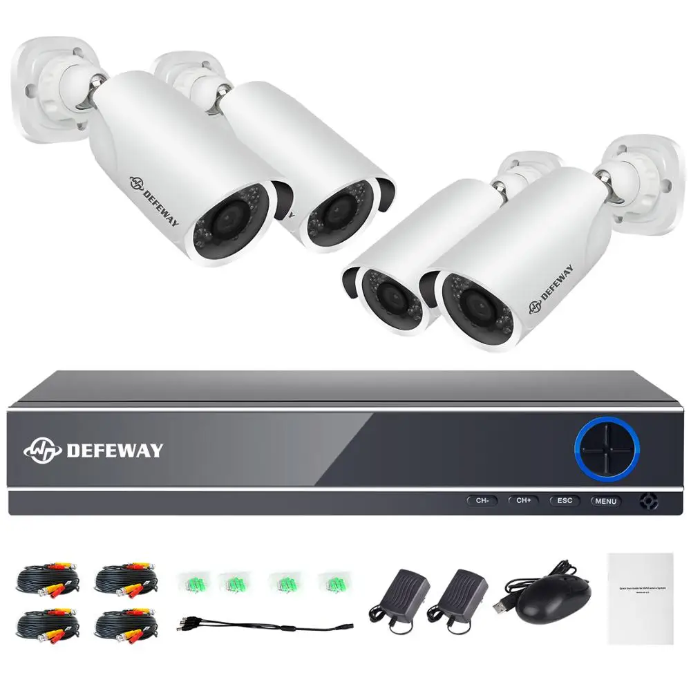 DEFEWAY Video Surveillance Kit 4CH DVR Security Camera System Set 1080P HD 4Pcs Home Outdoor CCTV Video Surveillance Camera