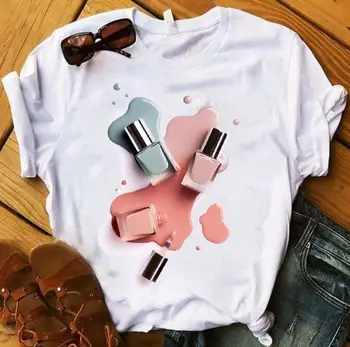 

Vogue Rainbow Nail Polish Print Tee Shirt Femme Vintage T Shirt Women Summer Top