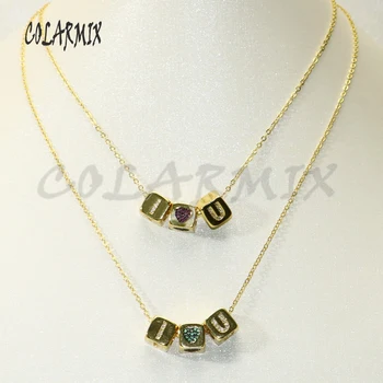 

Gold Cube charms necklace gold charms necklace gift for lady fashion jewerly necklace zircon charms necklace gift 50610