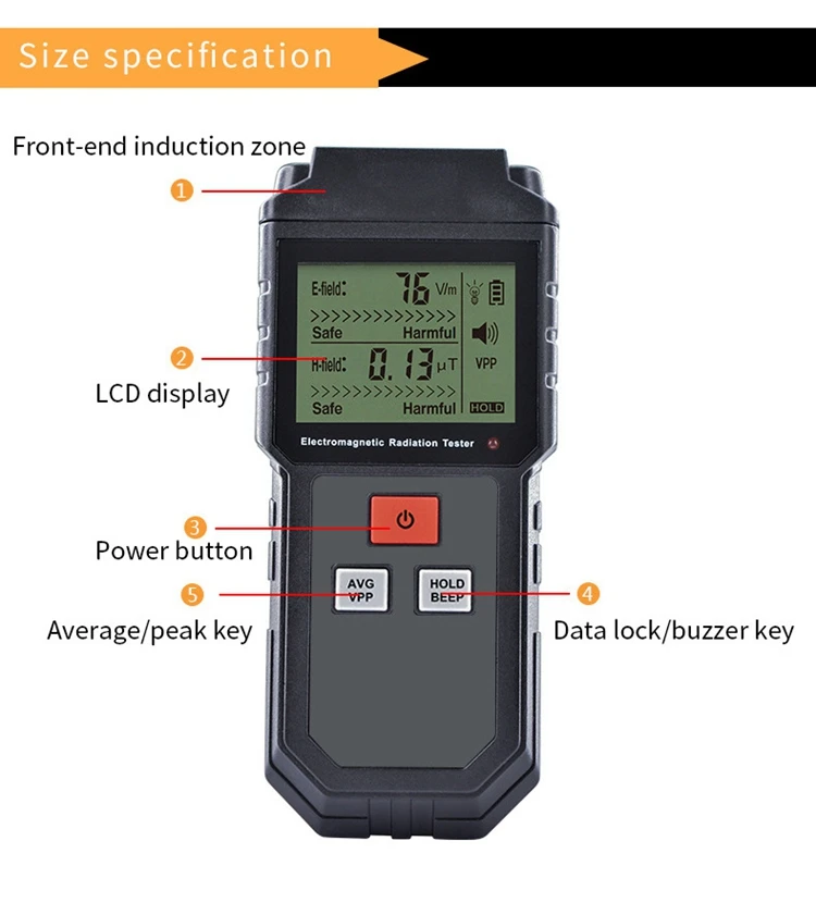 Electromagnetic Radiation Tester Electric Field& Magnetic Field Tester Sound Light Alarm RZ825