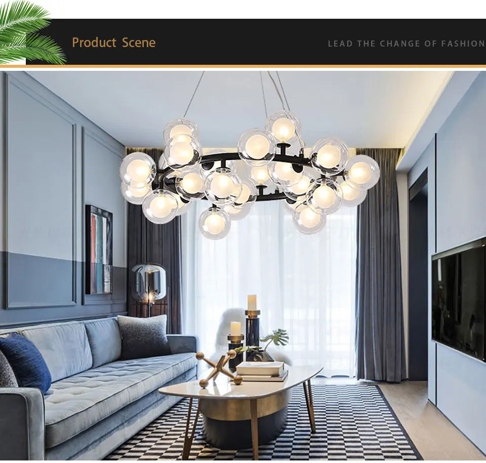 Postmodern golden black magic beans glass ball chandelier northern Europe simple living room dining room restaurant bar light