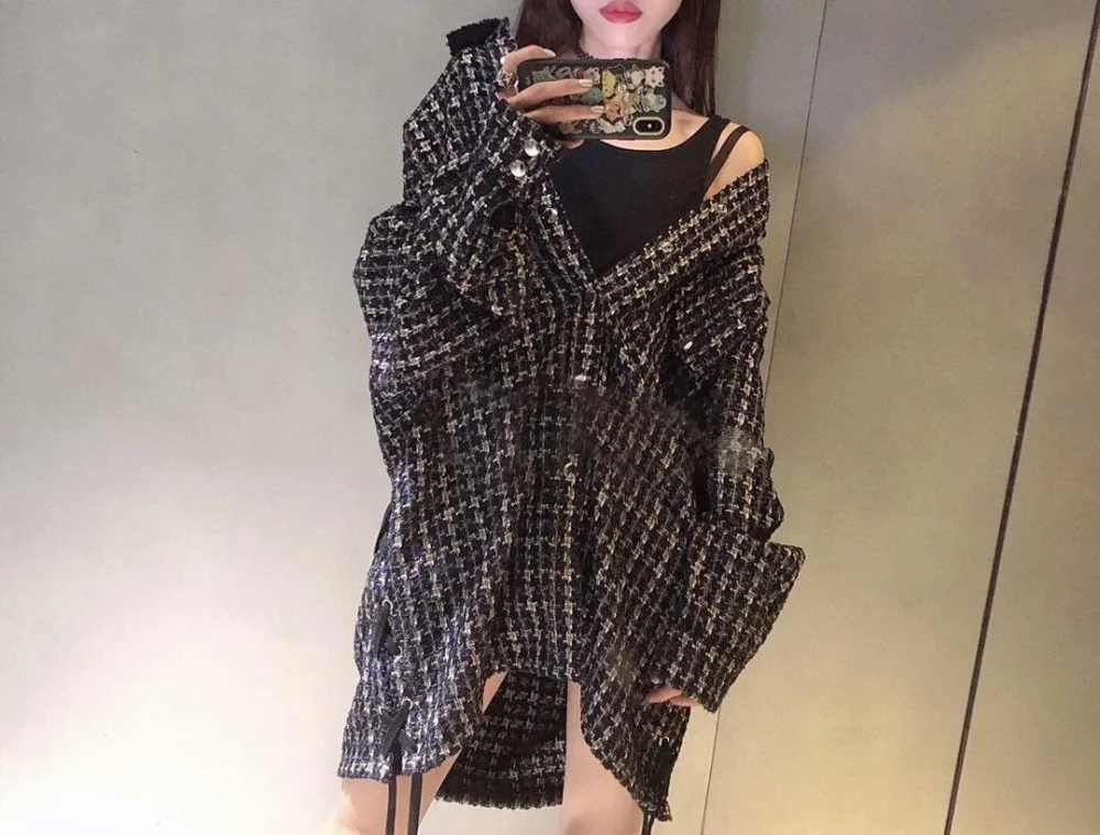 2019FW роскошная женская твидовая Свободная куртка пальто Женская Высококачественная верхняя одежда оверсайз пальто rmsx 9,21