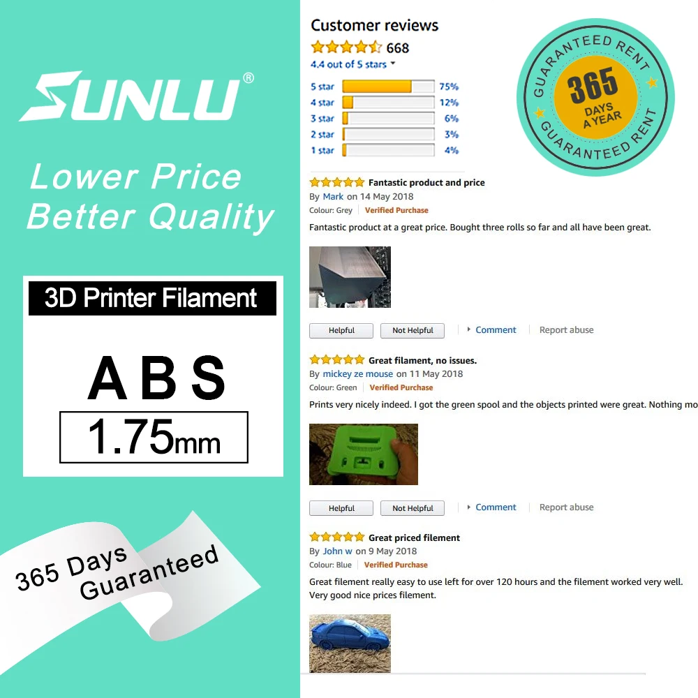 SUNLU ABS 1 75 мм Новый Филамент 2.2LBS/1 кг с шпуля 3d волоконного принтера печати для
