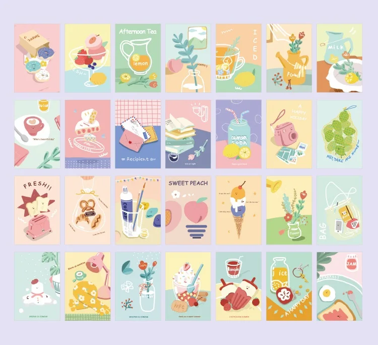 28 Pcs/Set Creative Tea Party Series Lomo Card DIY Cartoon Mini Postcard Birthday Gift Card Message Card 52*80mm