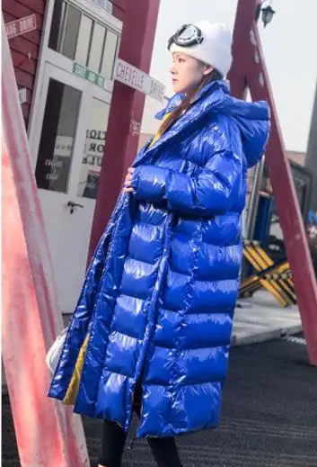 Синий Теплая парка X-long с капюшоном, толстая модная женская пуховая хлопковая куртка, зимнее глянцевое пальто, женская уличная одежда с длинным рукавом, верхняя одежда CC46 - Цвет: Синий