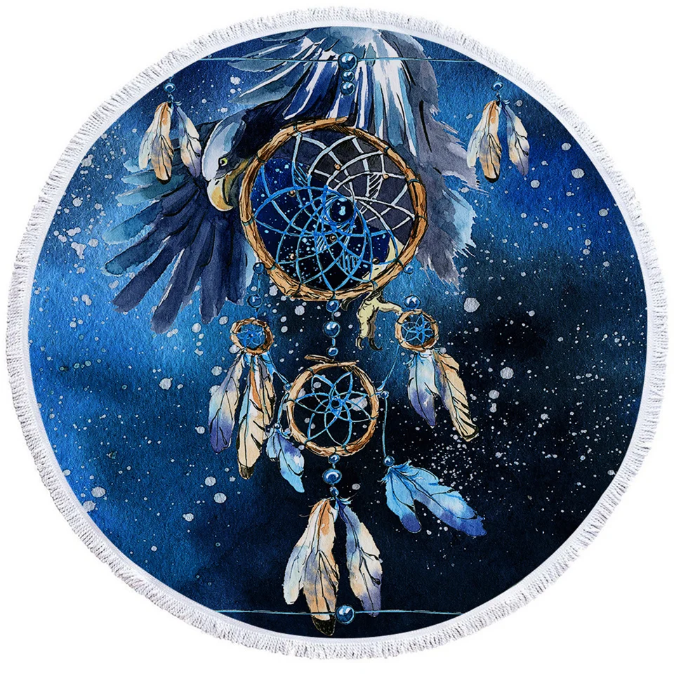 Постельное белье Outlet Ловец снов большой круглый пляжное полотенце синий Galaxy Boho полотенце большое для взрослых Белоголовый Орел Toalla кисточкой коврик для пикника