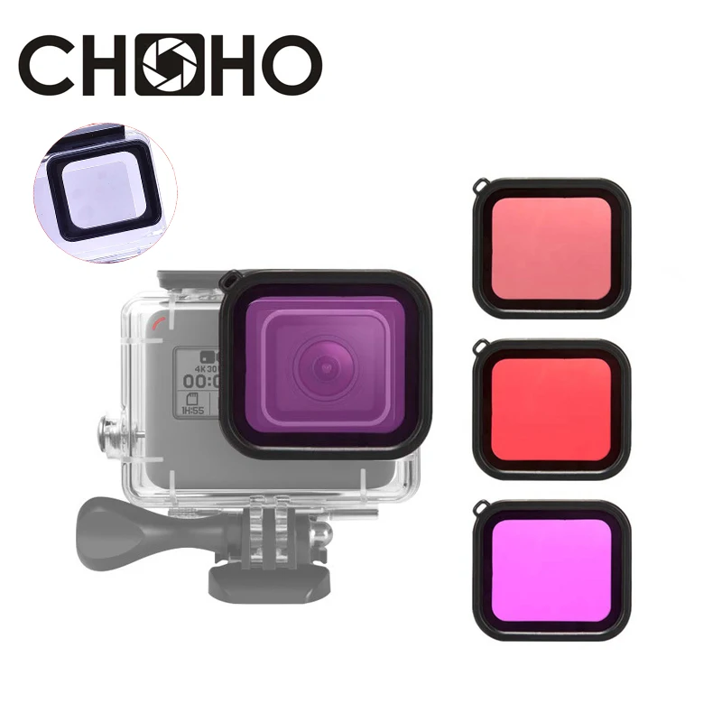 Водонепроницаемый Чехол, красный, розовый, фиолетовый, фильтр для дайвинга, линзы для подводного погружения, линзы для Go pro, Gopro Hero 5, 6, 7, черные аксессуары