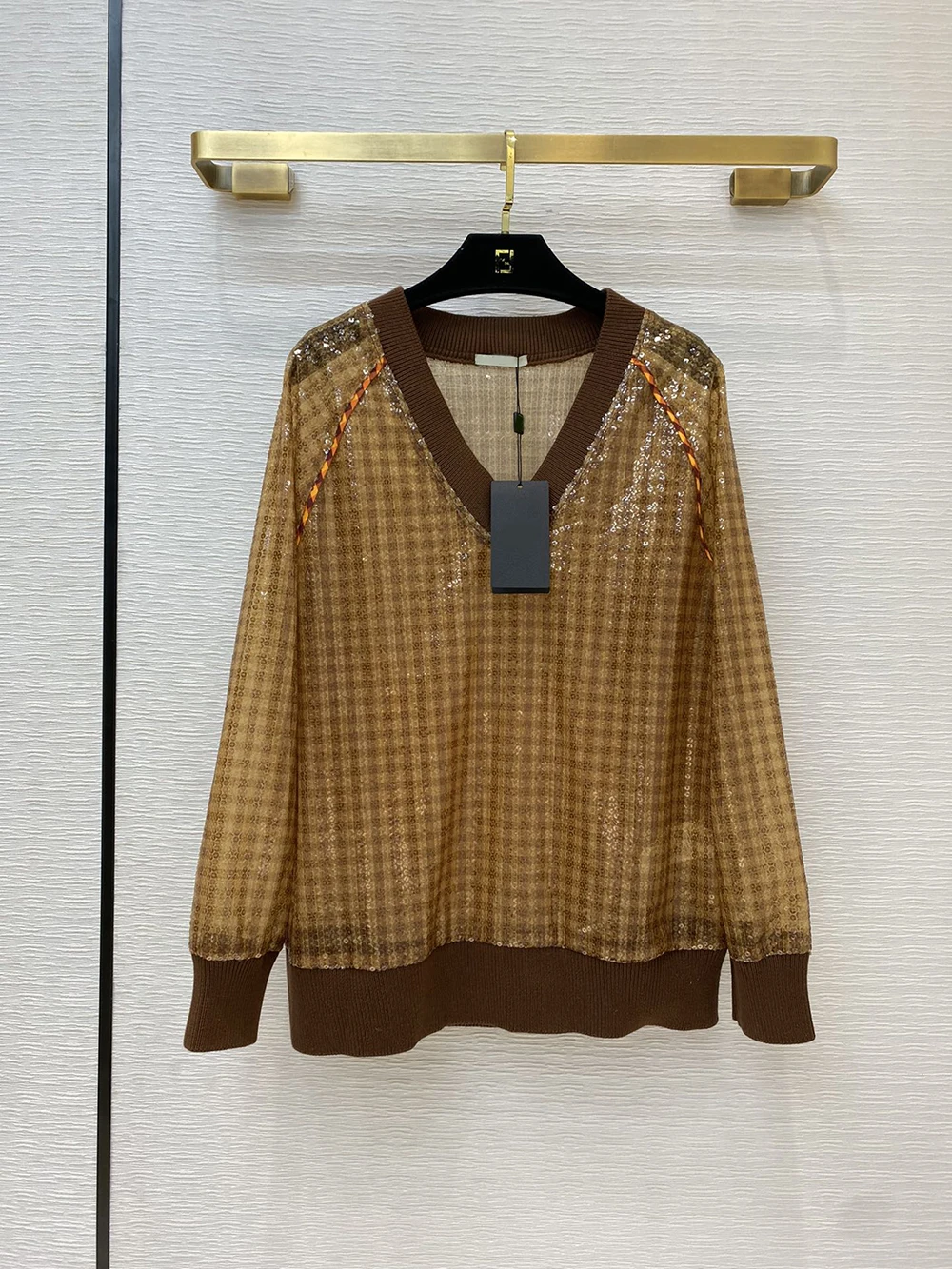 

2020 New Autumn Knitted Sequin Pullover V-neck Sweaters