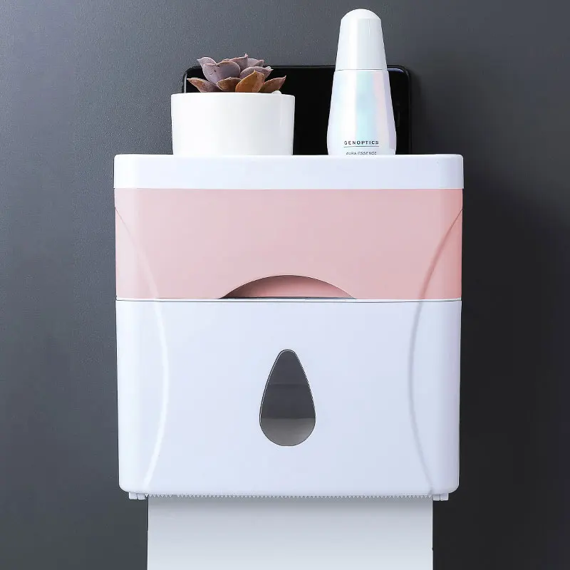 Pink Держатель для туалетной бумаги настенный водонепроницаемый двухэтажный бумажный ящик для полотенец лоток рулон бумажных полотенец коробка для хранения салфеток ванная комната - Цвет: Pink