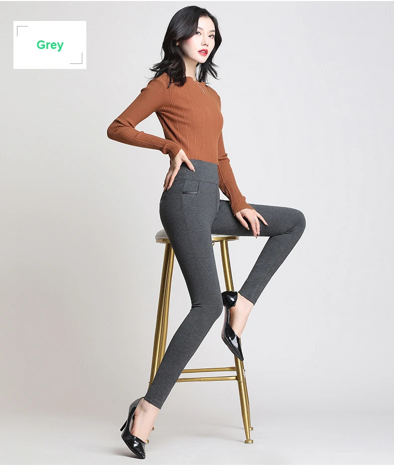 Grey Women Pants Stretch Pencil Pants Female Black Blue Plus Size 5XL High Waist Leggings Large Size Casual Femme Pantalon - Цвет: Grey
