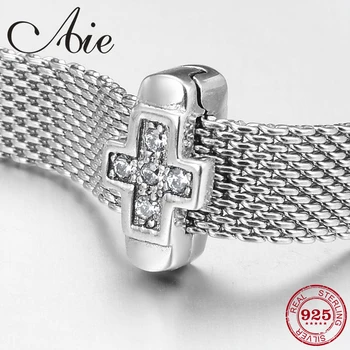 

Genuine 925 Sterling Silver sparkling CZ Cross clips beads Fit Original Bracelet reflection Charm Jewelry making 2019