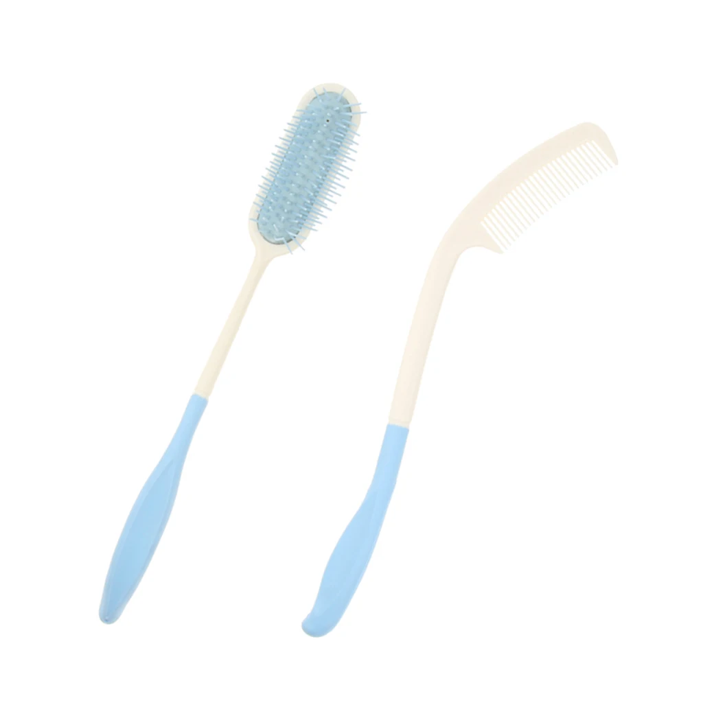 Pack of 2, Durable Plastic Long Reach Handheld Hair Comb Brush Set for Women Men Senior Elderly Arthritis Disabled