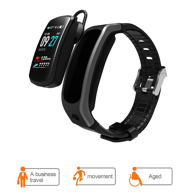 

Smart Wristband Bracelet with Bluetooth Earphone Headset Heart Rate Monitor Blood Pressure Fitness Tracker Smartwatch Talk Band