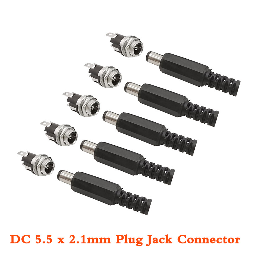 DC Power Male Female Adapter 5.5x2.1mm DC Power Plug Jack Socket Panel Mount Soldering Connector DC-025M 12V 5.5mm*2.1mm
