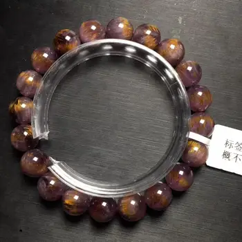 

9.2mm Genuine Natural Cacoxenite Purple Rutilated Quartz Bracelet Women Men Crystal Round Beads Certificate Jewelry AAAAAA