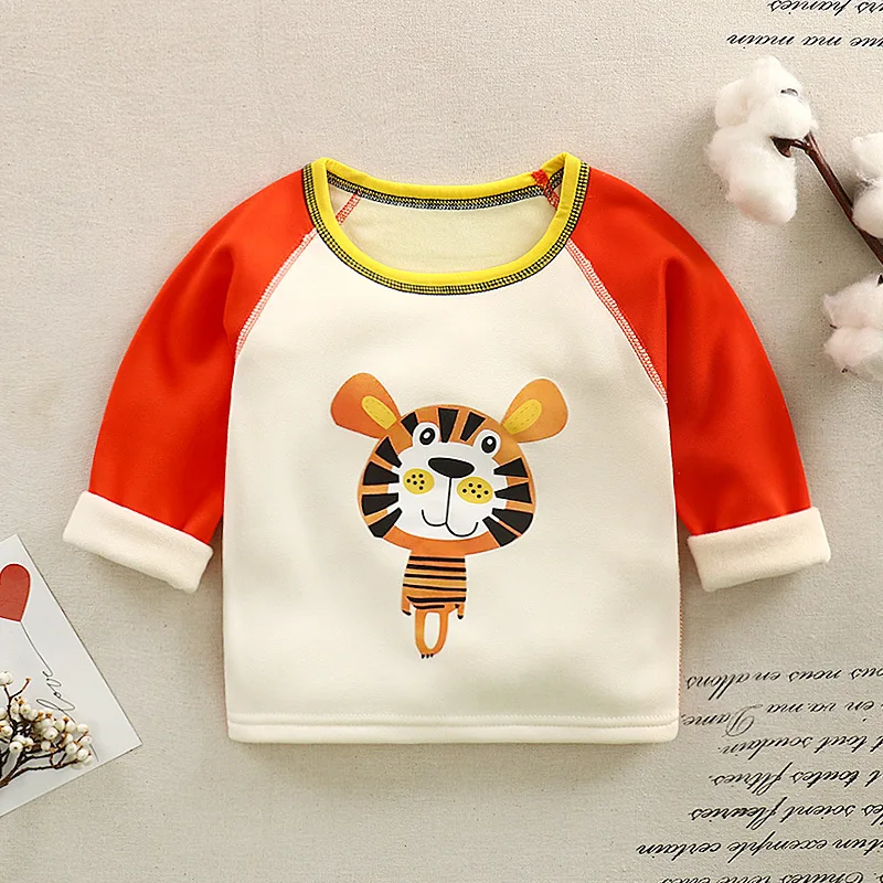 Orange tiger Футболки для малышей г. Осенне-зимняя флисовая футболка с длинными рукавами для девочек и мальчиков, Теплые Топы, Детская футболка для мальчиков и девочек - Цвет: Orange tiger