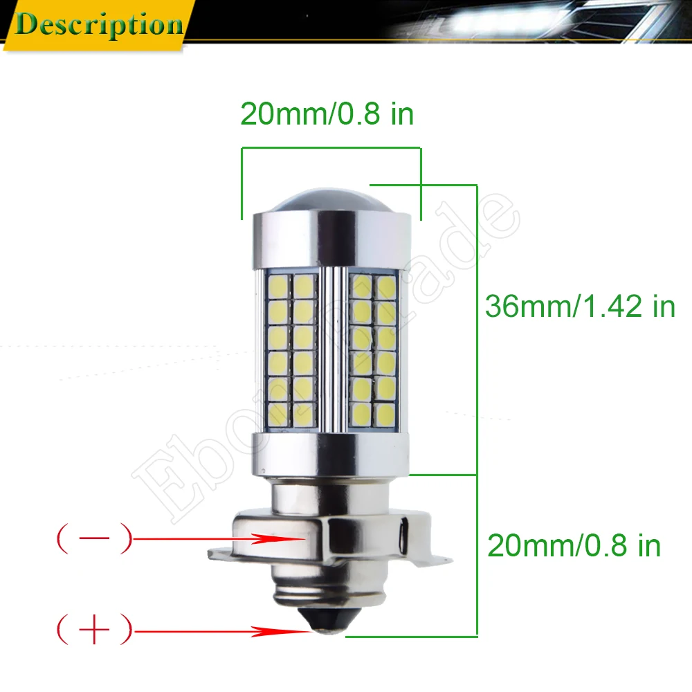 2 шт., светодиодный головной светильник для мотоцикла, лампы P26S 3030 66SMD, передний головной светильник для мотоцикла с объективом, белый, 6000 K, 6 в, 12 В, 24 В, 30 в