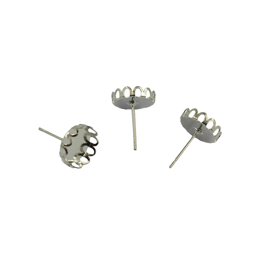40Pcs 10mm Filigree Cabochon Ear Studs Blank Bezel Setting silver color & Bronze
