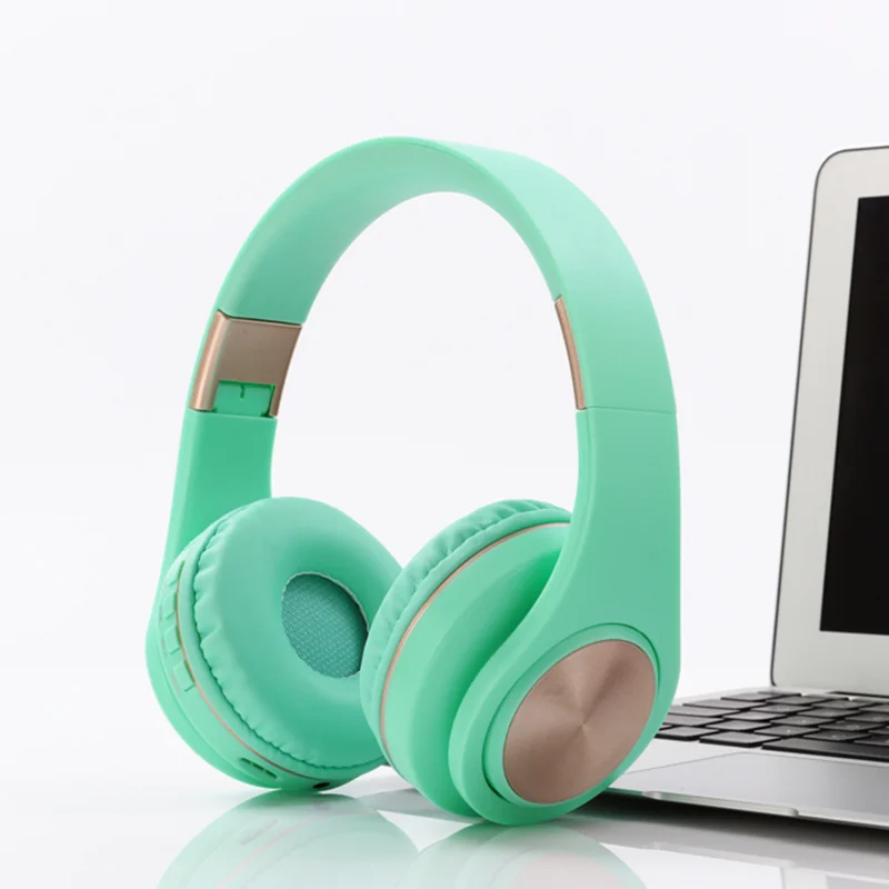 green Беспроводные наушники над ухом Bluetooth наушники Складная гарнитура Регулируемые наушники с микрофоном для ТВ сотовый телефон ПК - Цвет: green
