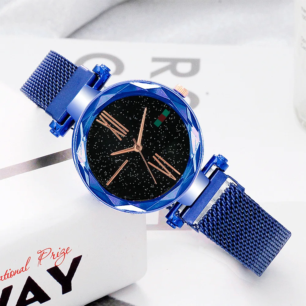 Blue Color Роскошные женские часы, магнитные часы звездного неба, женские часы-браслет, Модные кварцевые наручные часы zegarek damski relogio feminino - Цвет: Blue Color