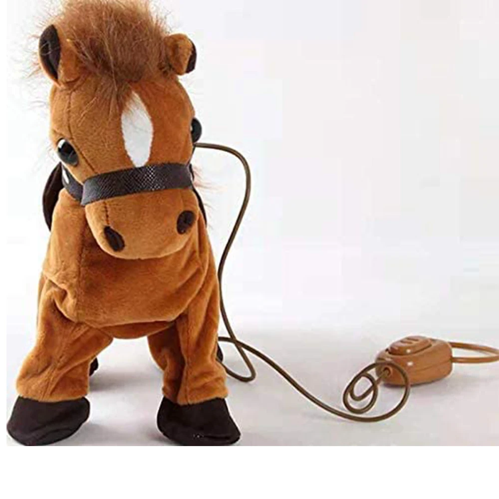 Marche Poney Jouet Musical Chant Danse Peluche Poney Interactif Marche le  long du Jouet Cheval avec Laisse Pony Robot Peluche Animal en peluche