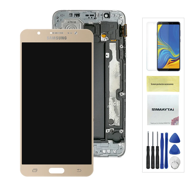 Можно регулировать J7 ЖК-дисплей для Samsung Galaxy J7 j710 J710H J710FN J710F J710M/DS сенсорный экран дигитайзер Рамка Корпус - Цвет: Gold With Frame