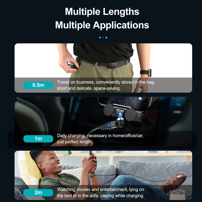 Oppselve 540 Memutar Kabel Pengisian Cepat Magnet Charger Micro USB Tipe C Cabo 3A Ponsel Kawat Kabel Untuk iPhone xiaomi