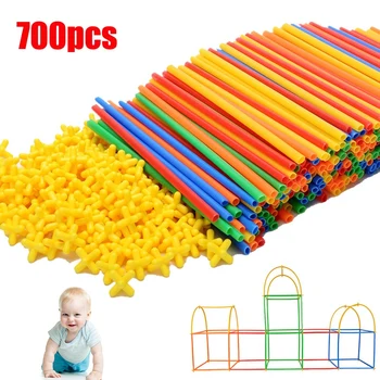

700Pcs 4D Straw Building Blocks DIY Plastic Assembled Blocks Straw Inserted Construction Colorful Educational Kids Toy