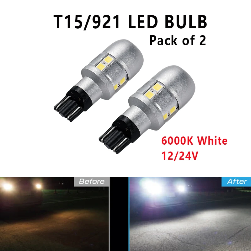 

T15 LED Backup Light bulb 921 LED Reverse Light Bulb W16W LENS Auto Led Reverse Light Stop Lamps 12/24V Super Bright White 6000K