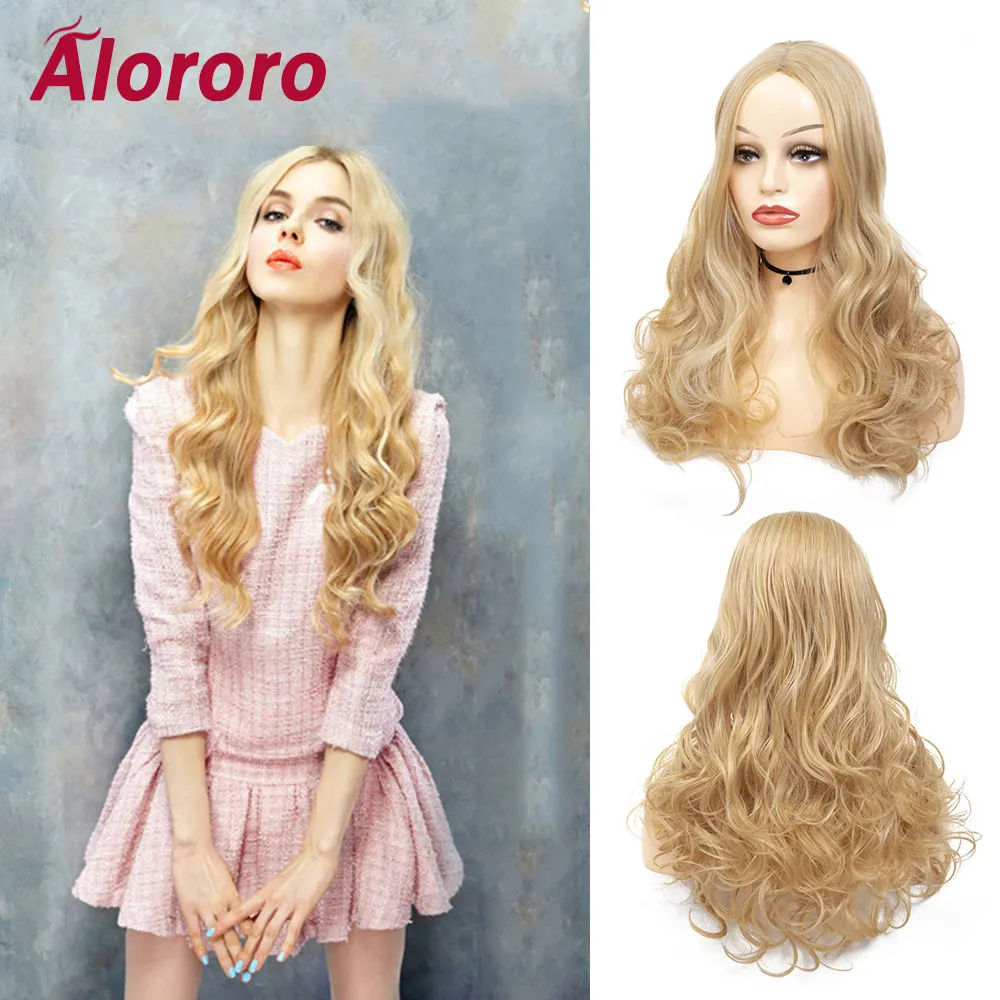 

Alororo Natural Wavy Blonde Fake Hair for Withe Women 28inch Party Goddess Long Curly Heat Resistant Synthetic Wigs Hair