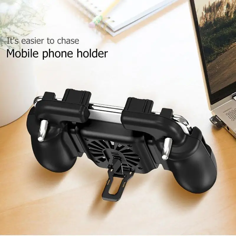  RISE-Mobile Phone Trigger L1R1 Button Aim Key With Cooling Fan Holder For Android Ios Game Pubg Gam