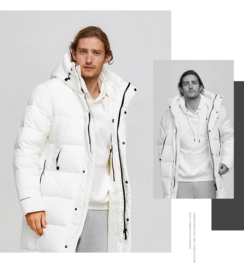 Tiger Force Winter Jacket For Men Long White Warm Coat Male Puffy Jacket Mens Hooded Jackets Black Zipper Windproof Overcoat mens parka coats sale