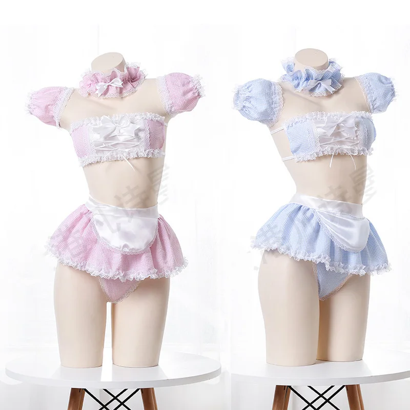 

Kawaii Girls Candy Sweetheart Cosplay Maid Strapless Lace Plaid Underwear Set Anime Sexy Camisoles & Skirt Lingerie Set Dropship