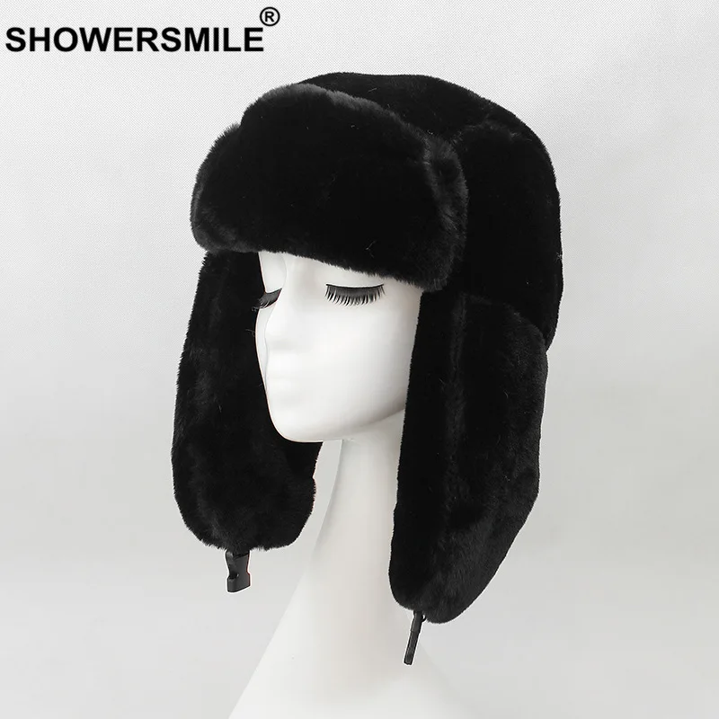 SHOWERSMILE русская ушанка, шапки-бомберы для женщин, шапка-ушанка цвета хаки, женская теплая зимняя Лыжная шапка с ушками