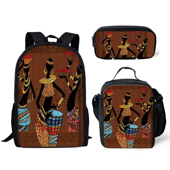 

Hot Print 3pcs/set Children School Bags for Kids Black Art African Girl Printing School Bagpack Teenager Lunch Box&Pencil Bag