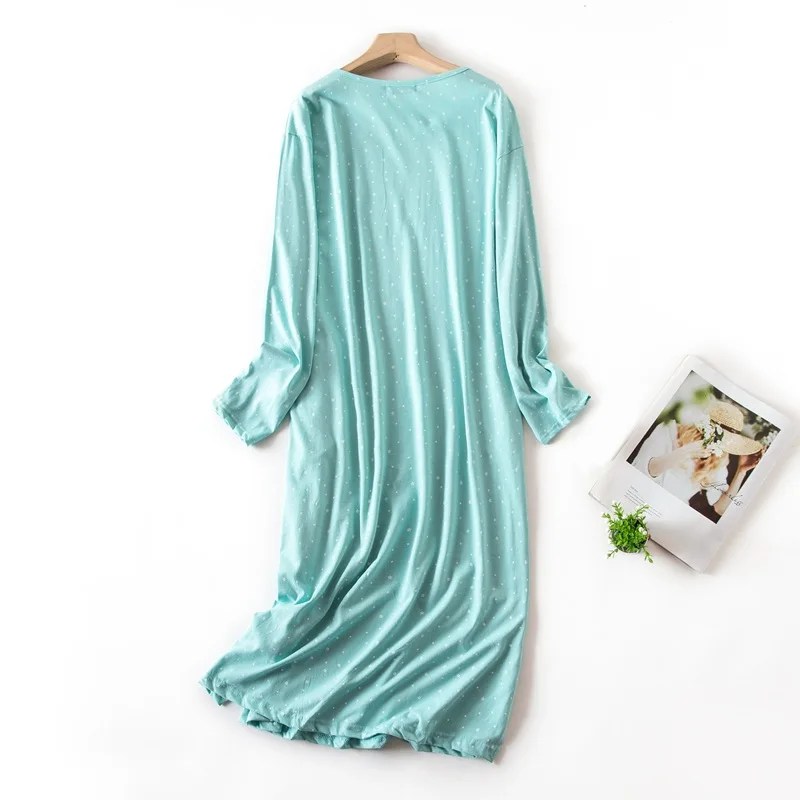 Spring Autumn Female Casual Cartoon Nightgown Ladies Cotton Long Sleepshirt Women Long Sleeve Plus Size Lounge Sleep Dress