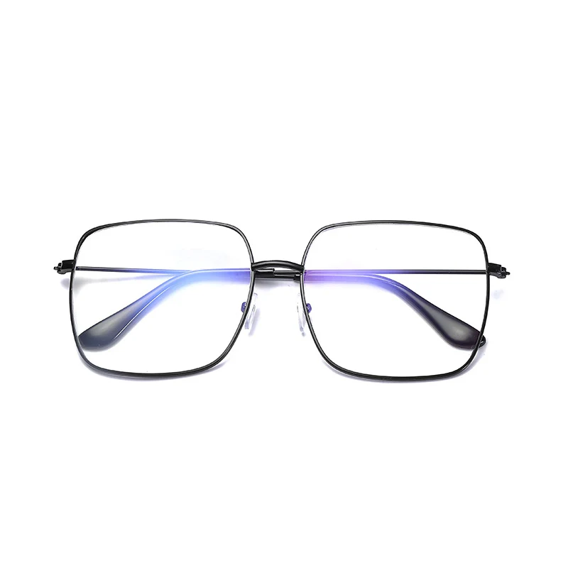 Большие квадратные простые очки, металлические прозрачные женские оправы для очков, оптические оправы для очков по рецепту, анти-синий светильник, очки - Цвет оправы: Черный
