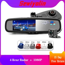 Espejo retrovisor con cámara de salpicadero para coche, dispositivo grabador de vídeo DVR con 4 radares traseros, de 5 pulgadas Monitor HD, lente Dual, cámara de salpicadero, sensor G de conducción automática, 1080P