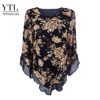 Yitonglian Women Vintage Floral Print Scarf  V Neck Party Butterfly Top Mesh Blouse Plus Size Loose V-hemline Long Shirt H369 1