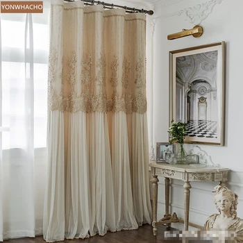 

Custom curtains French light luxury bedroom princess full blackout high-end beige cloth blackout curtain tulle drape B765
