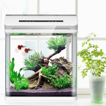 

Mini Aquarium Creative Fish Tank Smart Aquarium Betta Home OfficeTea Table Decoration Glass Bring Lucky&fortune Feeding Box