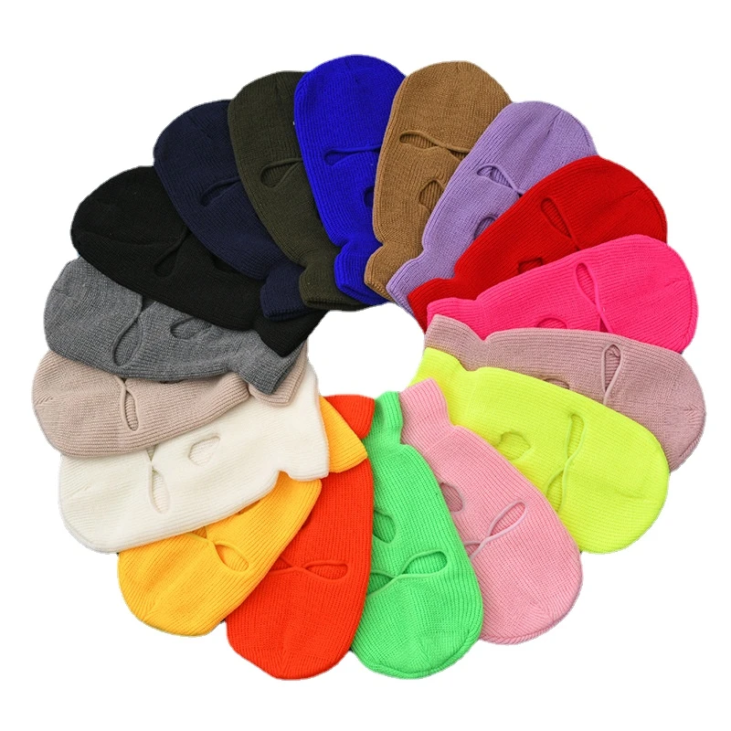 2021 New Full Face Cover Ski Mask Hat 3 Holes Balaclava Army Tactical CS Cycling Knit Beanies Bonnet Winter Warm Unisex Caps