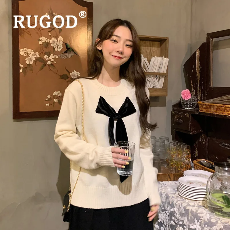 RUGOD шикарный вязаный свитер с бантом Повседневный пуловер Джемпер Зимние Топы для женщин Трикотаж корейский стиль женские свитера